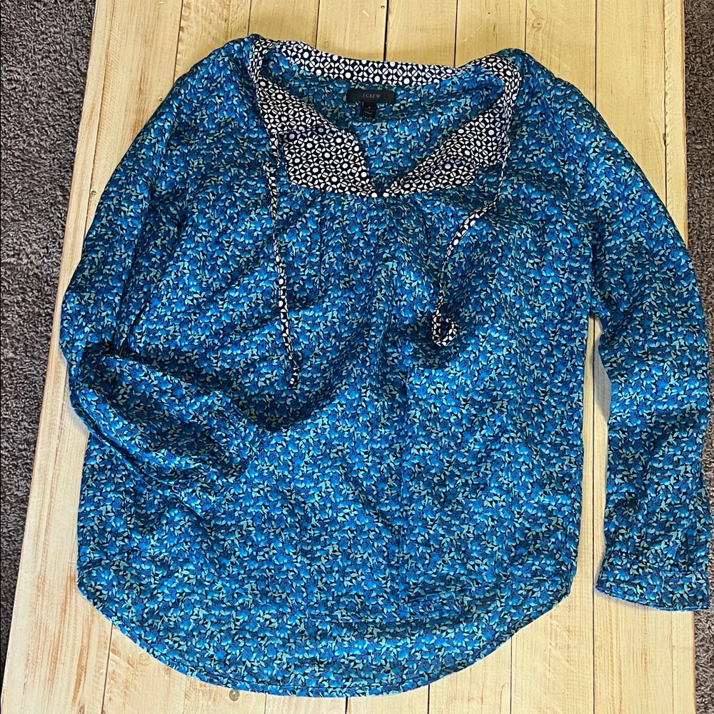 J. Crew Vibrant Blue Floral Blouse